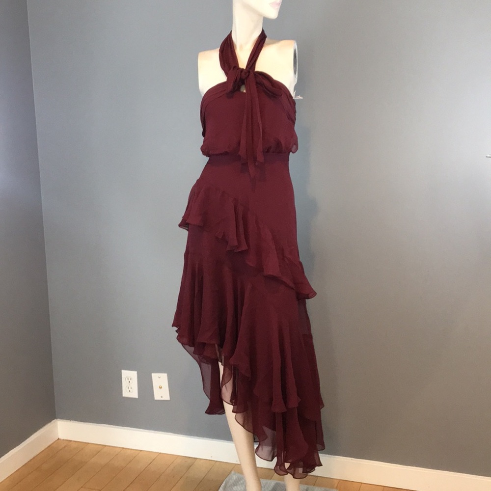 SOLD Cinq a Sept Halter Ruffle Asymmetric Dress